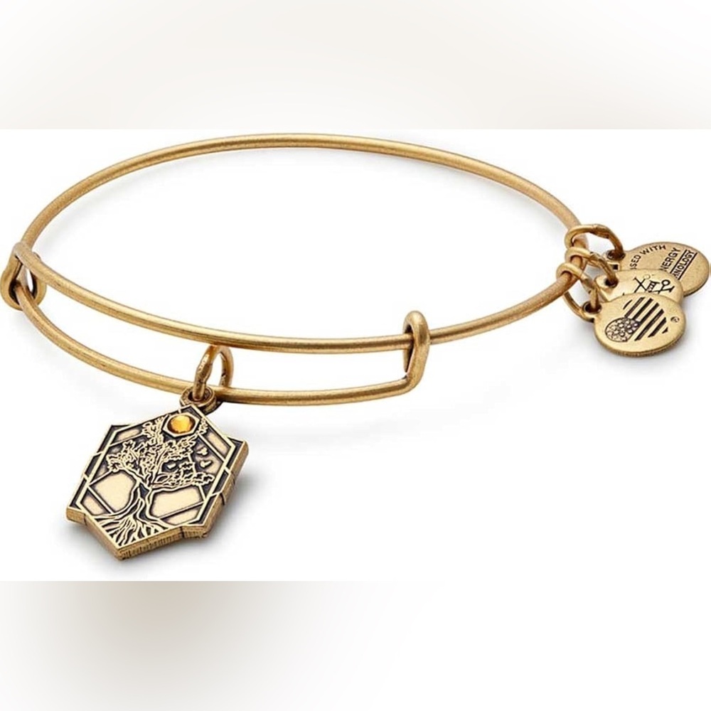 Alex and Ani BNWT Adjustable Charm Bangle Bracelet w. Swarovski, Gold Coloured.